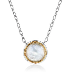 Sterling Silver 18K Vermeil 16mm Round MOP/Quartz Doublet Necklace