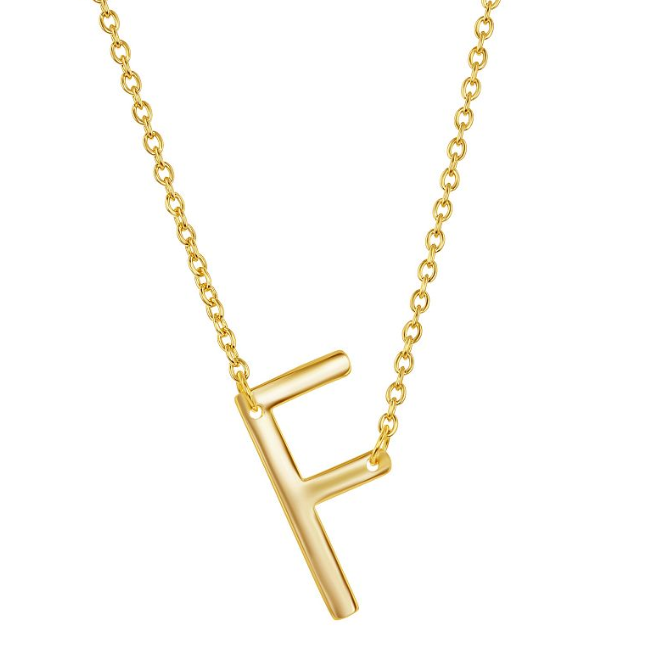 Sterling Silver Sideways 'F' Initial Necklace Gold Plated