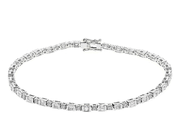 14W Straight Baguette/Round Diamond Line Bracelet 7.5"