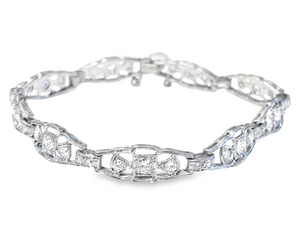 Platinum Art Deco Bead Set Diamond Bracelet