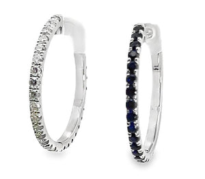 14W Reversible Round Diamond and Sapphire Hoop Earrings