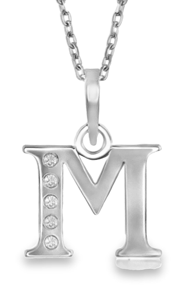 Sterling Silver Diamond Initial 'M' Pendant with Chain