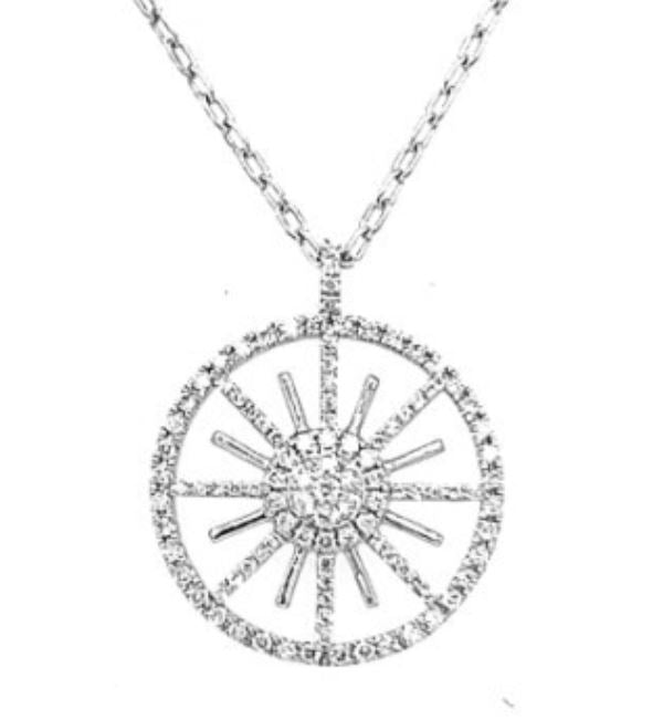 18W Pave' Diamond Starburst with Diamond Halo Pendant