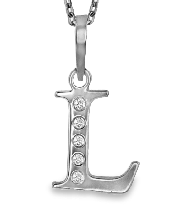 Sterling Silver Diamond Initial 'L' Pendant with Chain