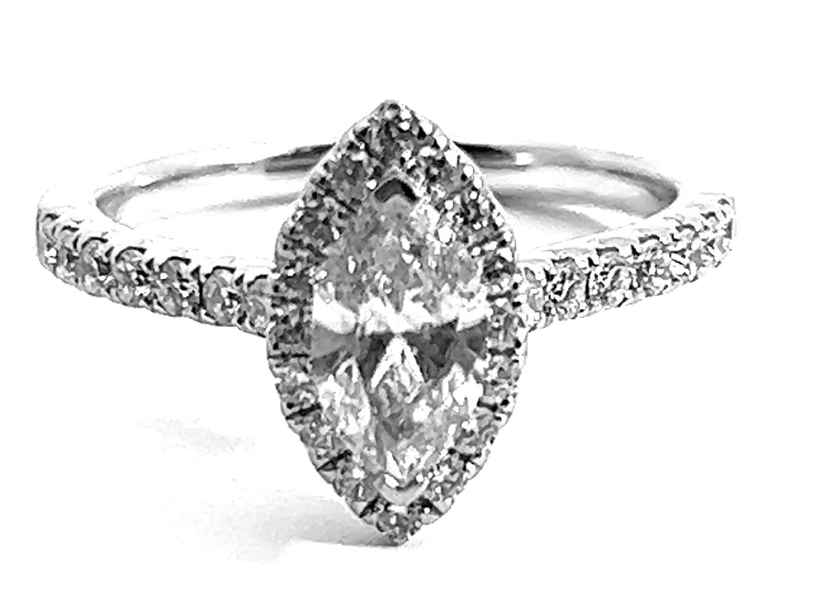 18W Marquise Diamond Halo Ring Size 6.5