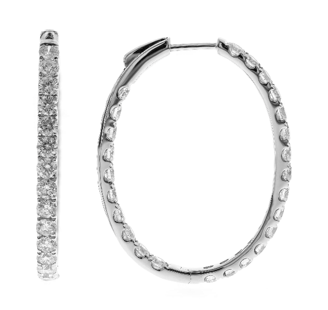 14W 4.10ctw Diamond Inside/Outside Oval Hoops with Push Lock Posts