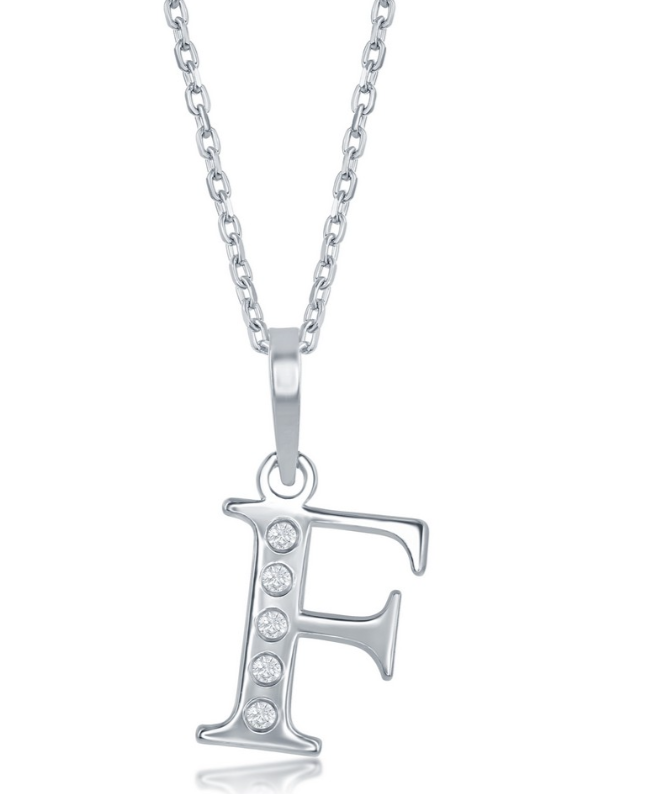 Sterling Silver Diamond Initial 'F' Pendant with Chain