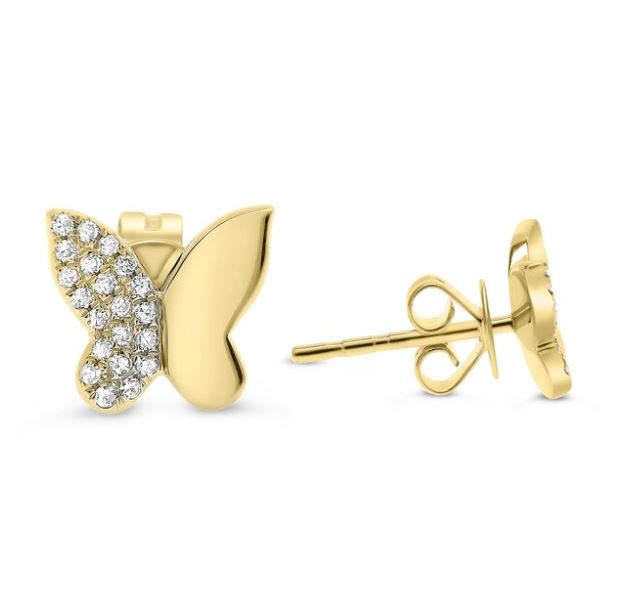 14Y Small Pave Diamond Butterfly Stud Earrings