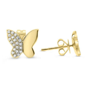14Y Small Pave Diamond Butterfly Stud Earrings