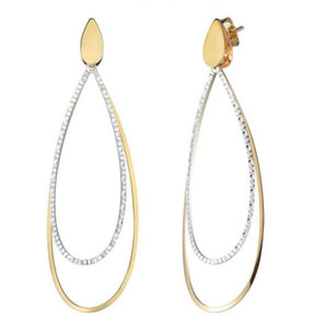 14K Two-Tone Drop Shape Dangle Earrings With Post