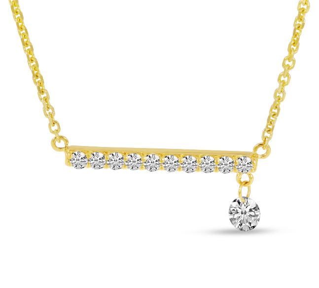 14Y Diamond Bar Necklace with Offset Drilled Diamond, 18"