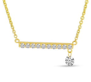 14Y Diamond Bar Necklace with Offset Drilled Diamond, 18"