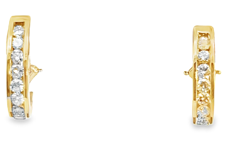 14Y Diamond J Hoop Earrings with Omega Backs