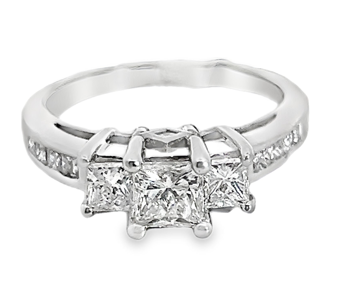 14W 3 Princess Cut and Channel Set Diamond Ring Size 8