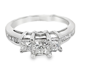 14W 3 Princess Cut and Channel Set Diamond Ring Size 8