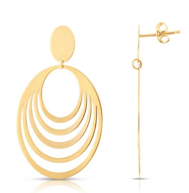 14Y Oval Multi-Layer Drop Earring on Posts