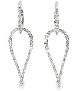 18W Diamond Open Leaf Drop Earrings with Lever backs