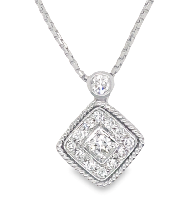 14W Round Bezel and BS Miligrained Diamond Pendant