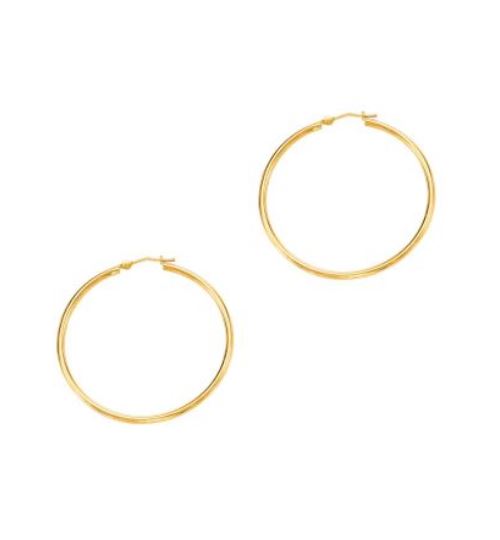 14Y High Polished Round Tube Hoop Earrings