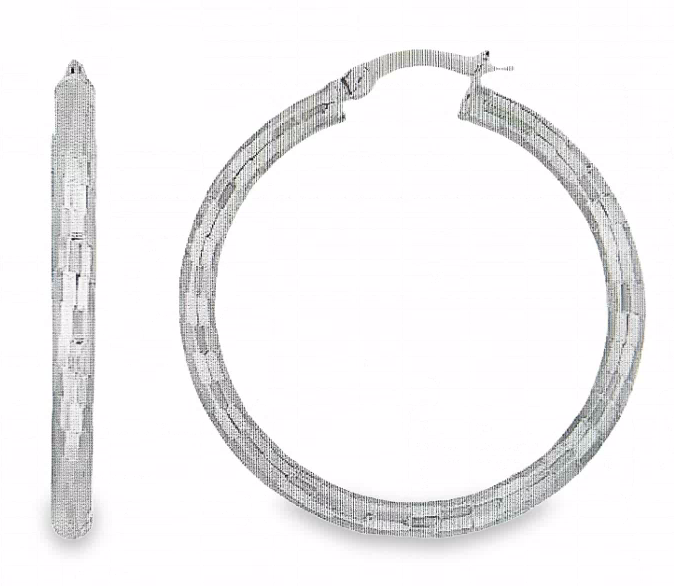 Sterling Silver D/C Round Hoop Earrings with Hinge Clasp