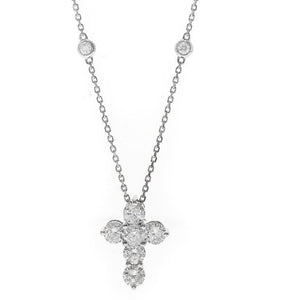 14W Share Prong Diamond Cross Pendant and Bezel Diamond Chain 18"