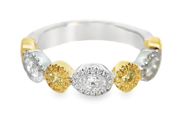 18Y Platinum E-W Set Oval and Round Band with Pave Accents Size 6.5