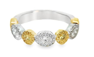 18Y Platinum E-W Set Oval and Round Band with Pave Accents Size 6.5