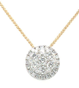 18W Round Pave Disc Necklace on 14Y Wheat Chain