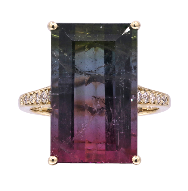 14Y Tri-Color Tourmaline Pink/Blue/Green with Diamond Accent Ring Size 7