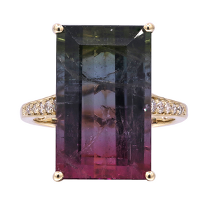 14Y Tri-Color Tourmaline Pink/Blue/Green with Diamond Accent Ring Size 7