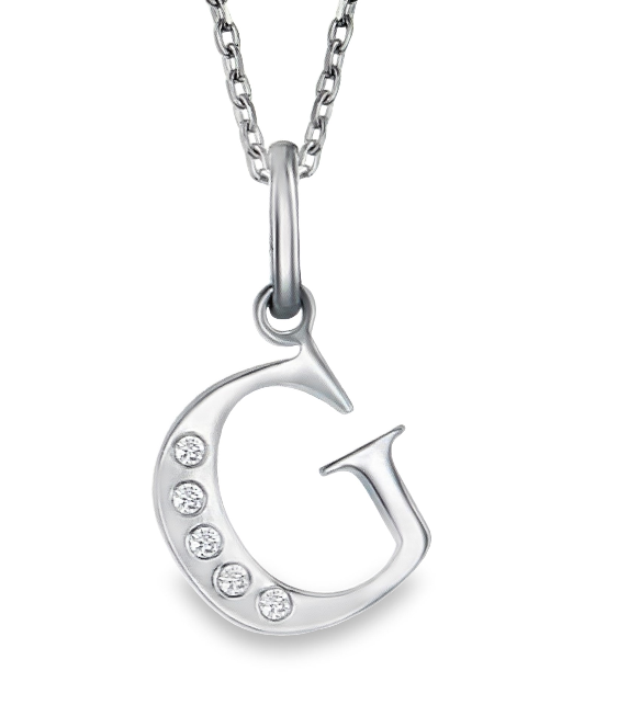 Sterling Silver Diamond Initial 'G' Pendant with Chain