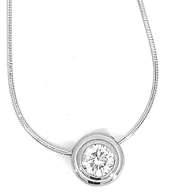 14W Round Bezel Diamond Pendant on Snake Chain