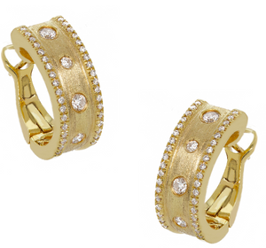 14Y Flush Set Diamond Hoops with Leverbacks and Brushed Finish