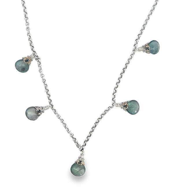 Sterling Silver Moss Aqua Briolette Dangle Necklace