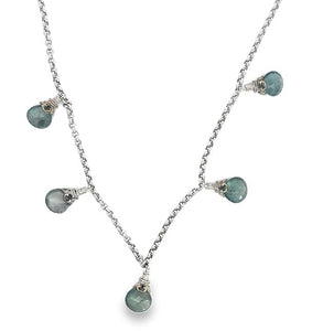 Sterling Silver Moss Aqua Briolette Dangle Necklace