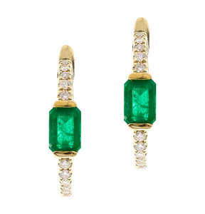 14Y E/C Emerald and Rd Diamond Accent Oval Shape Hinged Hoops
