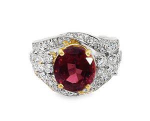 14W Oval Pink Tourmaline and Diamond Ring Size 6