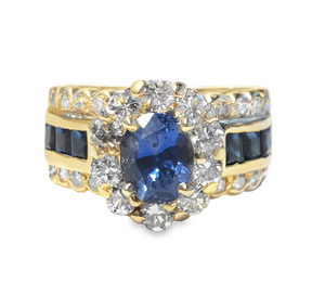 14Y Blue Sapphire and Diamond Halo Ring Size 5