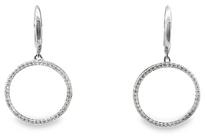 14W 3/4" Open Circle Diamond Dangle Earrings