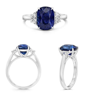 Plat GIA 4.77ct Blue Sapphire & Half Moon Diamond Ring
