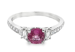 14W Round Pink Sapphire Ring with Diamond Bag/Rd Accents Size 7