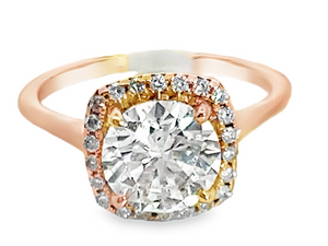 14R Round Brilliant Cut Diamond in Cushion Halo Engagement Ring Size 4.5
