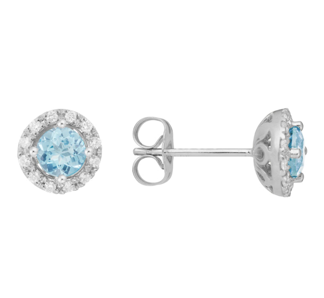 14W Round 8mm Aquamarine and Diamond Halo Studs