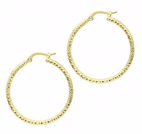14Y Round Diamond Cut Sparkle Hoop Earrings
