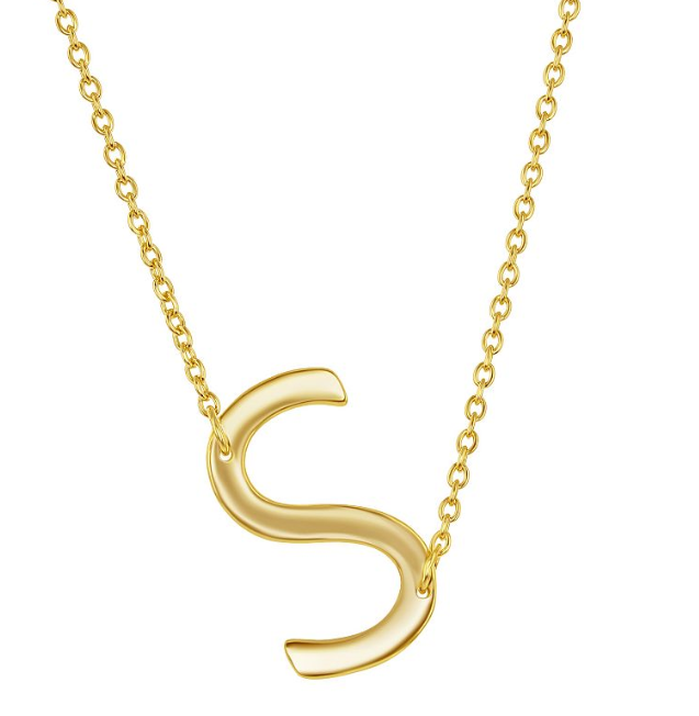 Sterling Silver Sideways 'S' Initial Necklace Gold Plated