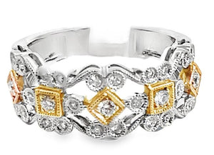 14 Tri-Gold Milgrain Open Concept Wide Band Ring Size 6.5