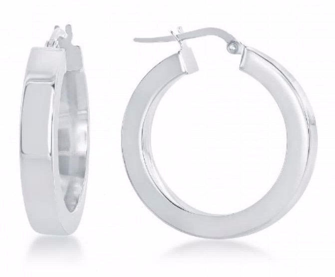 Sterling Silver Square Tube Hollow Hoop Earrings