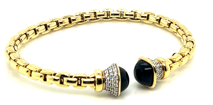14Y Square Link Cuff Bracelet with Diamond and Onyx Cabs