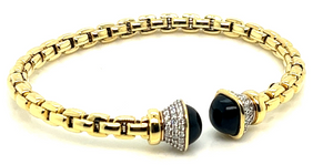 14Y Square Link Cuff Bracelet with Diamond and Onyx Cabs
