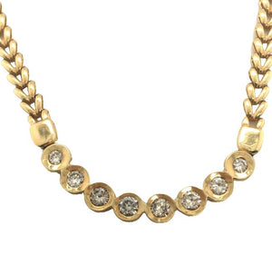 14Y 16" 8 Round Bezel Diamond Necklace with V Link Chain